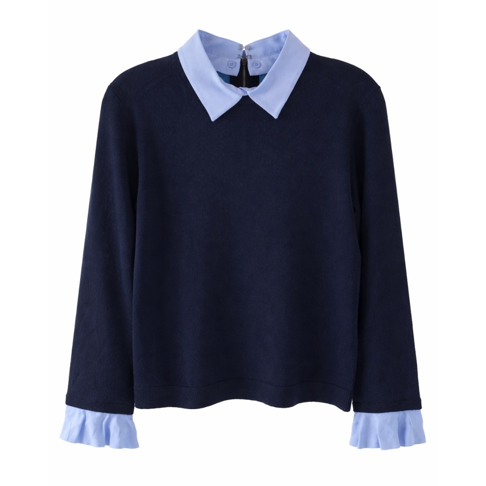 Alice + Olivia Navy Blue Shirt – White Collar